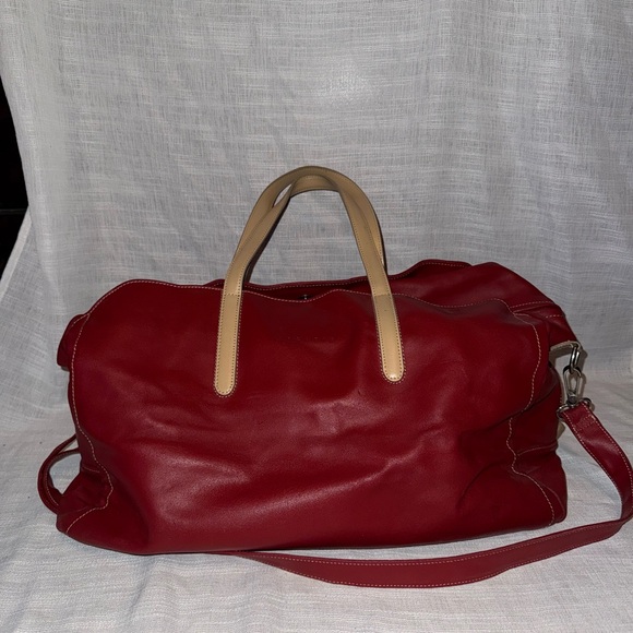 Arcadia Red Leather Tote Bag with Tan Handles - Picture 1 of 10
